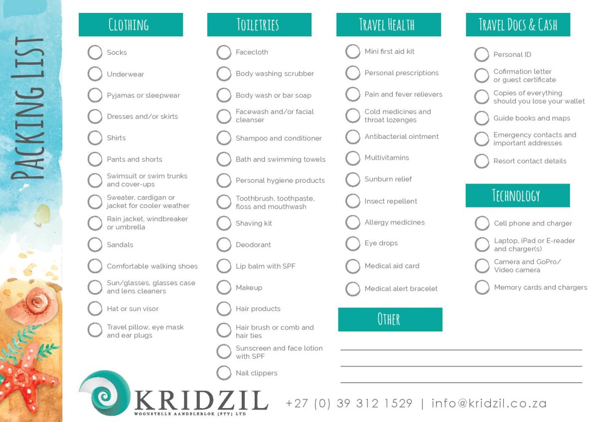Kridzil Packing List